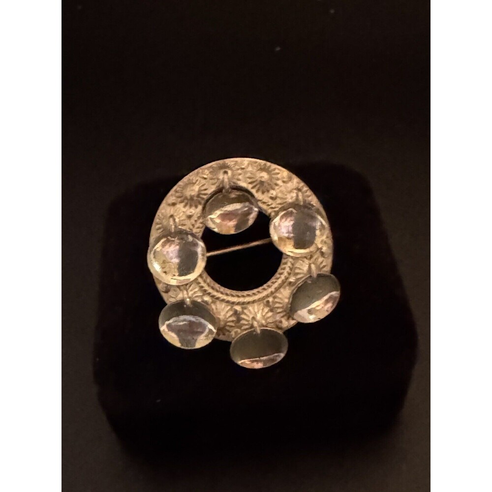 Vintage Norwegian 830 Silver Round Brooch With Dangles 1 In 1/8